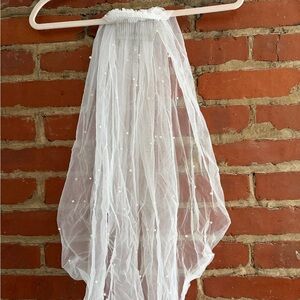 Bridal Sheer White Beaded Veil Scarf